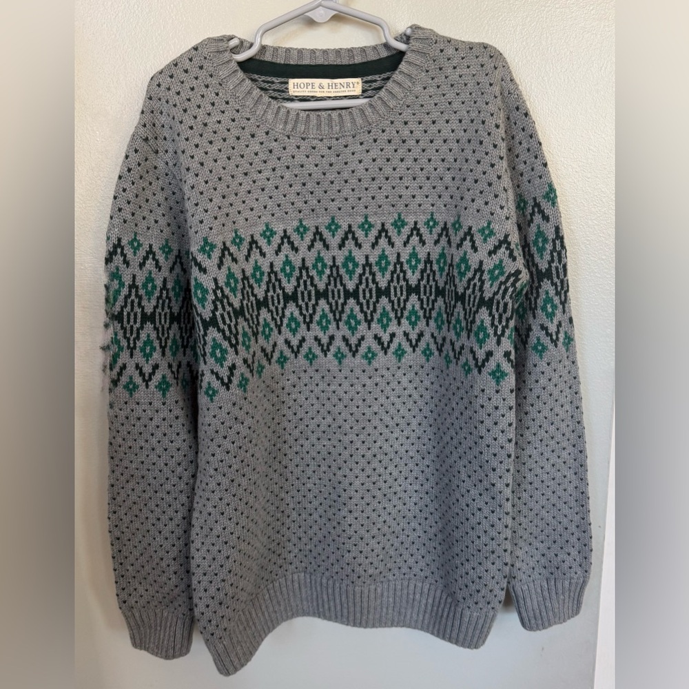 Hope & Henry Sweater Boy’s M 8 10 Organic Cotton Gray Green Classic Preppy NEW